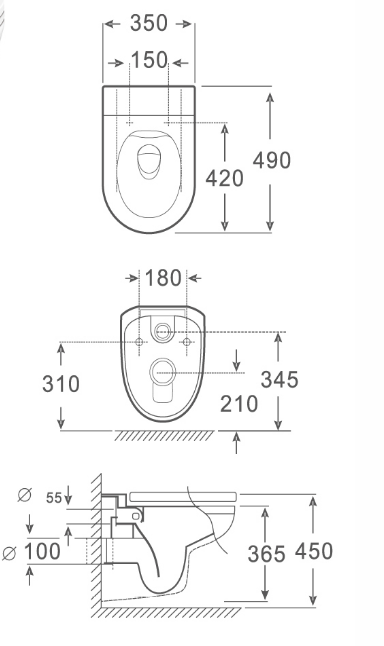 Collision Type Flushing Wall Hung Toilet