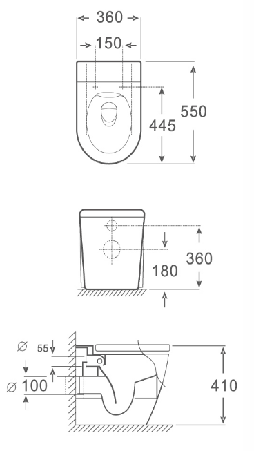 Collision Type Flushing Wall Hung Toilet